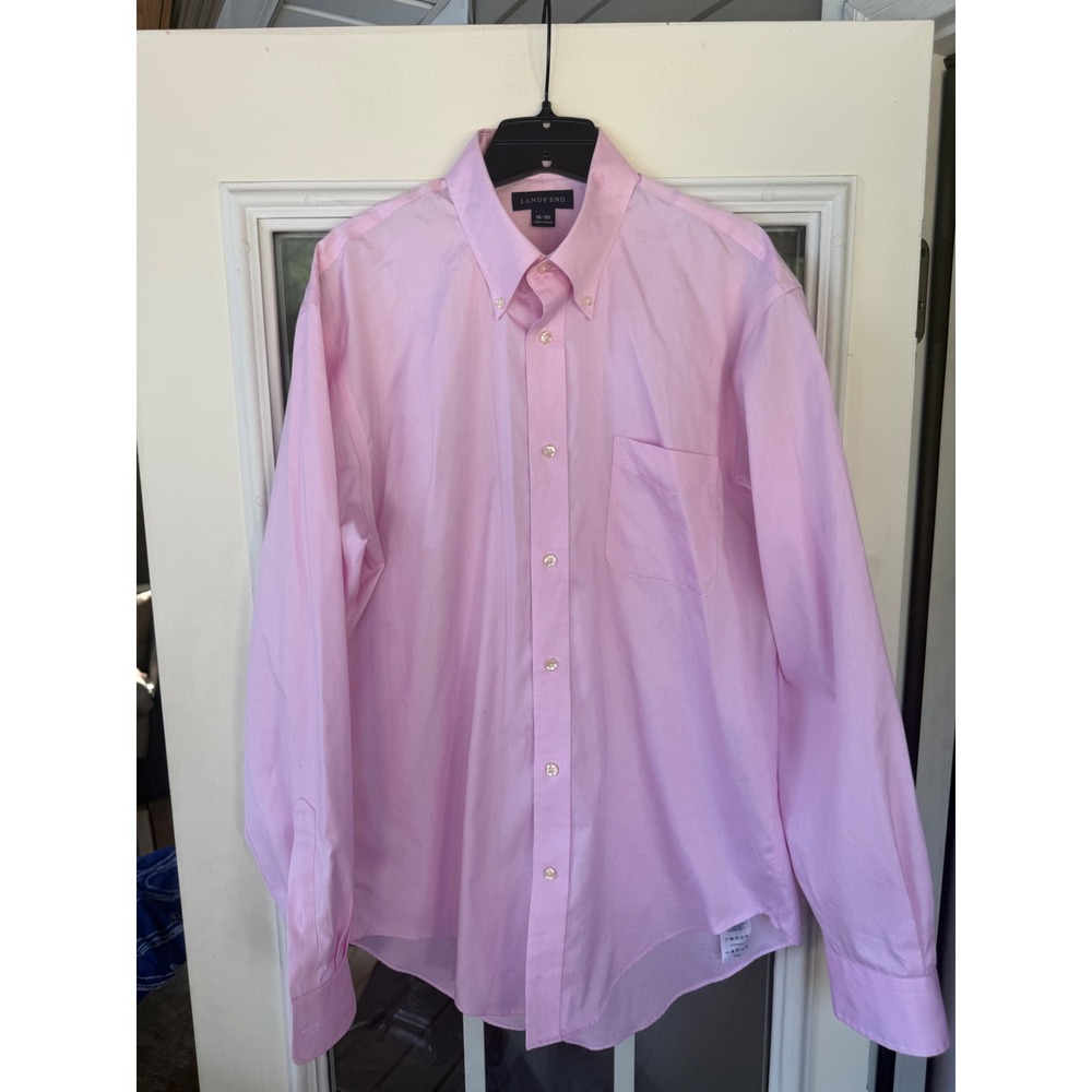 Lands' End pink men 16-35 long-sleeve button-down dress shirt interview outfit